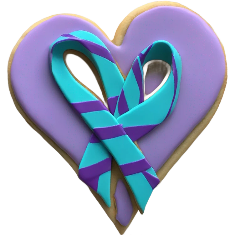 Purple teal Suicide awareness ribbon on heart cookie emoji