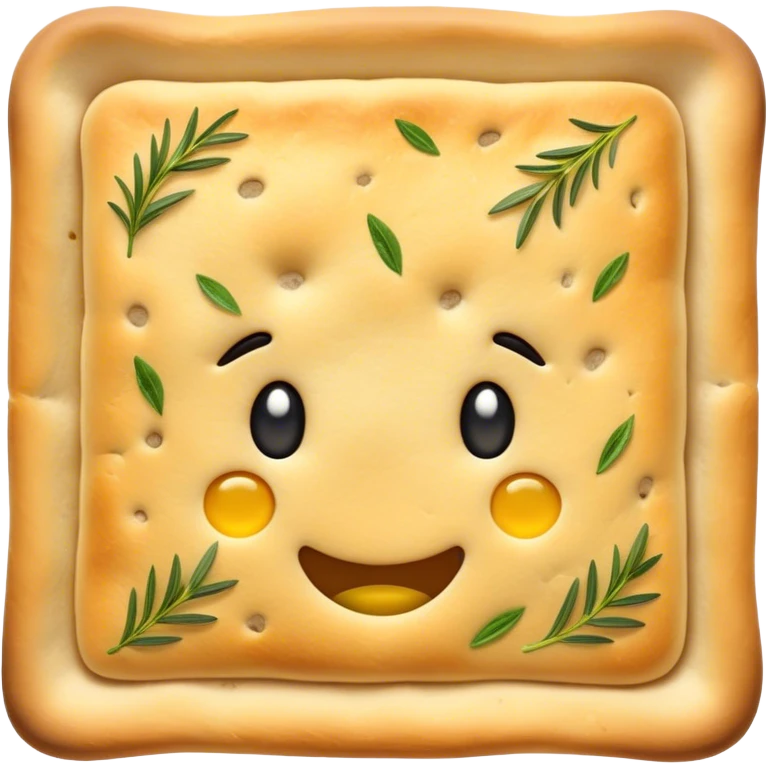 Focaccia Cinematic Realistic Focaccia Bread Dish Emoji, depicted as a golden, olive-oil brushed flatbread sprinkled with herbs, rendered with lifelike textures and warm, inviting lighting. emoji