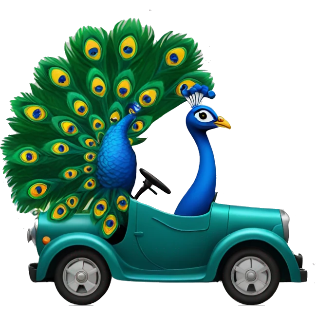 peacock driving car emoji