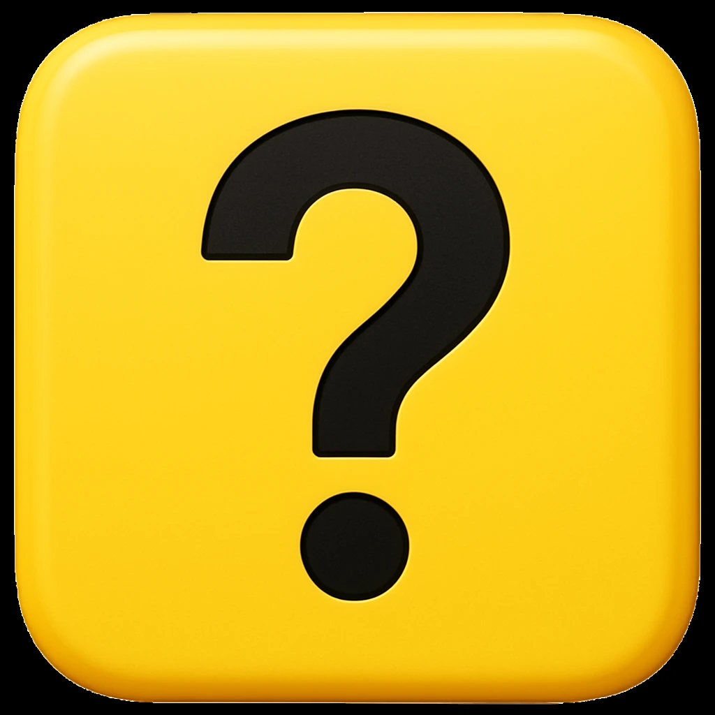 Create a yellow square with a black question mark in emoji style, resembling classic emoji aesthetics. emoji