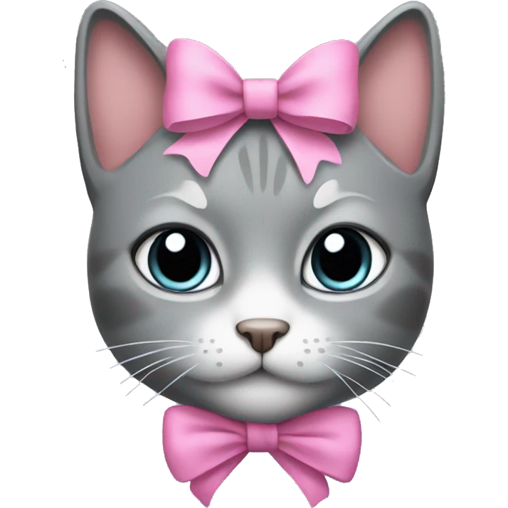 grey cat with pink bow emoji