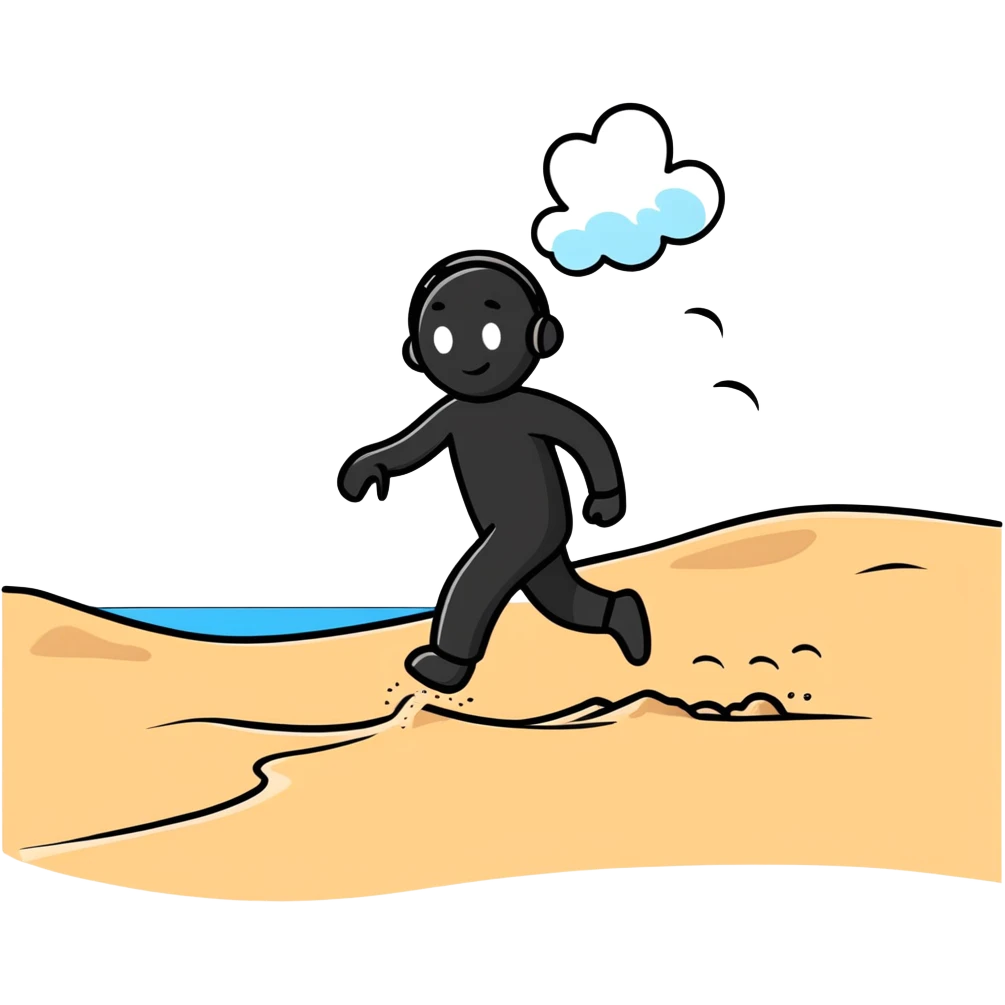 cartoon person tiptoeing and hopping quickly across hot beach sand with steam rising from footprints emoji