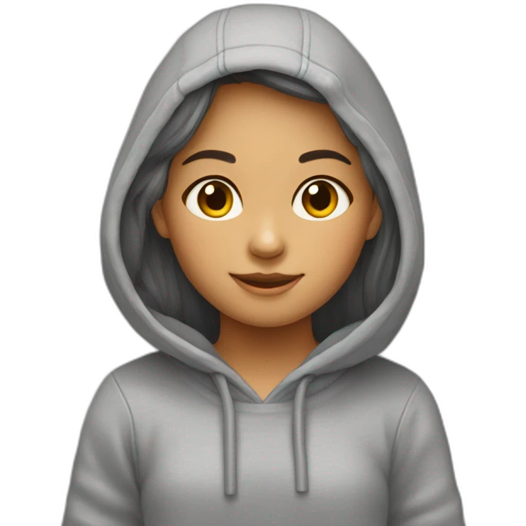 Niña pelo largo con sudadera gris emoji