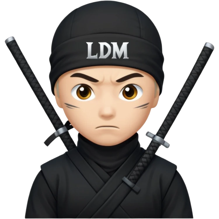 un ninja con una remera negra que diga LDM con letras blancas emoji