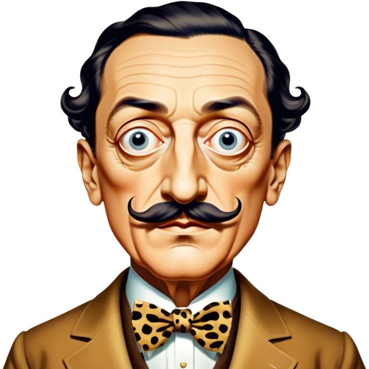 Cinematic Realistic portrait of Salvador Dalí, depicted as a surrealist artist with eccentric, expressive features and his iconic mustache, rendered with vibrant, imaginative lighting and richly detailed period attire that capture his avant-garde essence. emoji