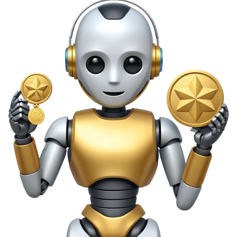 AI robot holding a gold medal, Olympics theme emoji