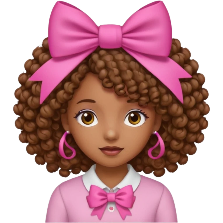 Uma menina morena cacheada com laço rosa no cabelo emoji