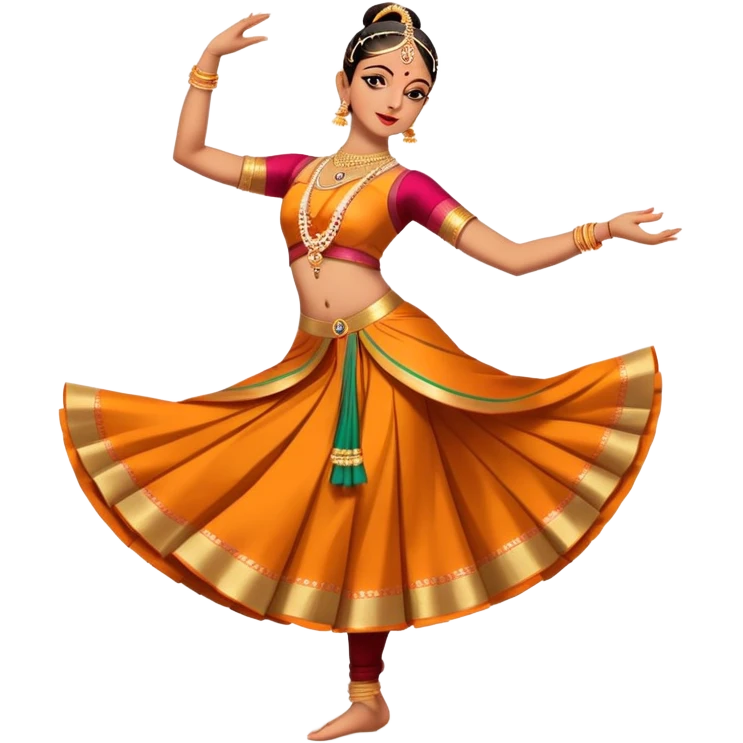 cinematic-realistic-bharatanatyam-dance-emoji,-depicted-as-an-elegant-classical-indian-dance-performance-with-graceful-poses,-intricate-costumes,-and-expressive-hand-gestures,-rendered-with-rich-textures-and-warm-dramatic-lighting, single dancer full body  emoji