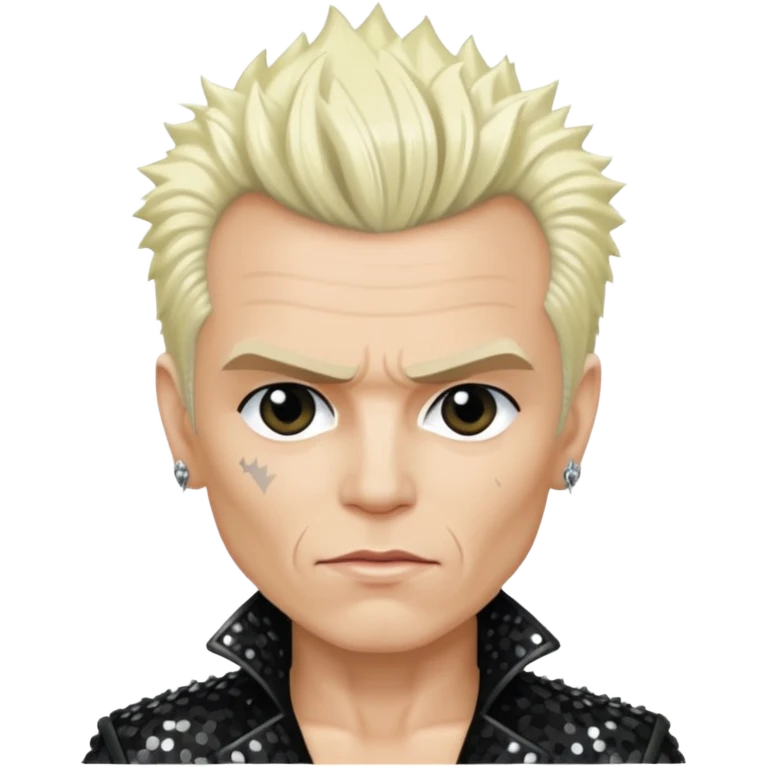 Billy Idol with platinum blonde hair, black sequin outfit emoji