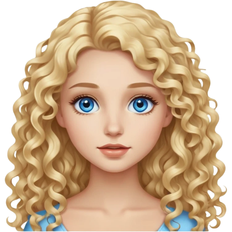 beautiful girl with long curly blonde hair, blue eyes, long eyelashes emoji