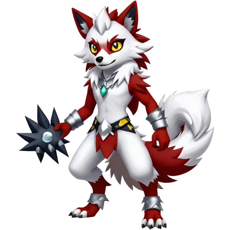 Shiny Red Anthro furry Lycanroc-Midnight-Form (full body) emoji
