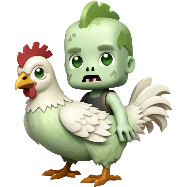 small square-shaped Minecraft baby zombie riding a tiny white chicken emoji
