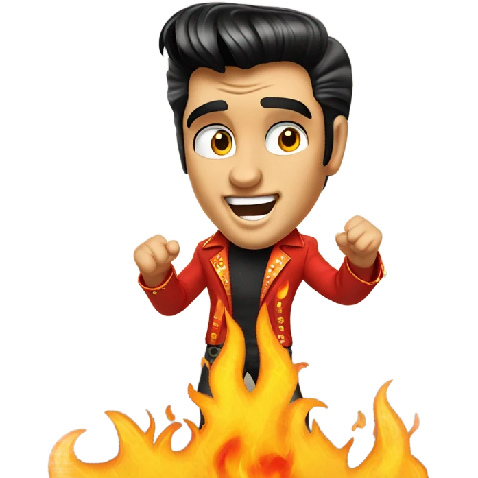 Elvis with flames behind him  emoji