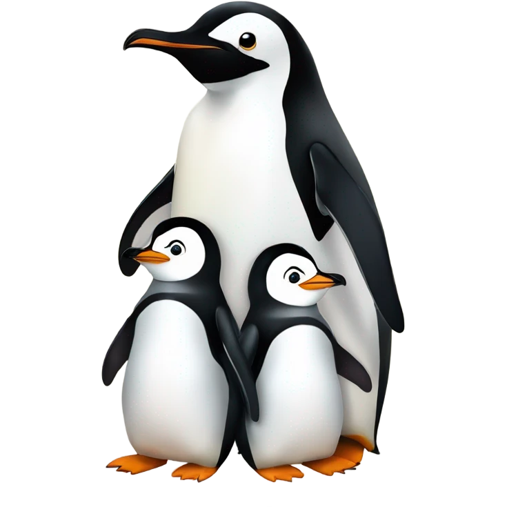 Mommy penguin with three baby penguins  emoji