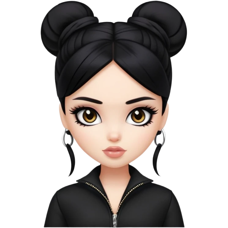 pretty bratz girl, black hair, dark brown eyes, black eyeliner, pale skin, black clothes emoji