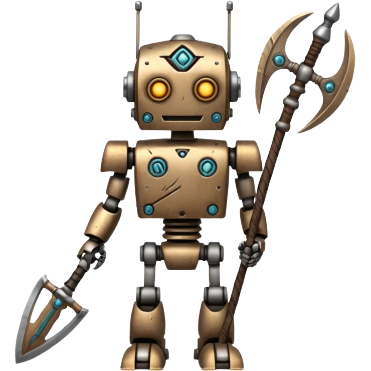 Tribal Robot with tribal weapon in hand   emoji