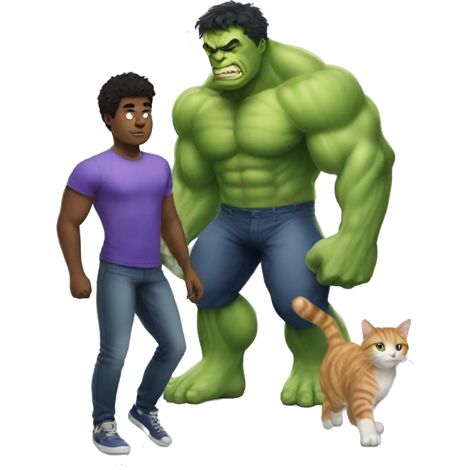 A guy playing football with his cat and hulk  emoji
