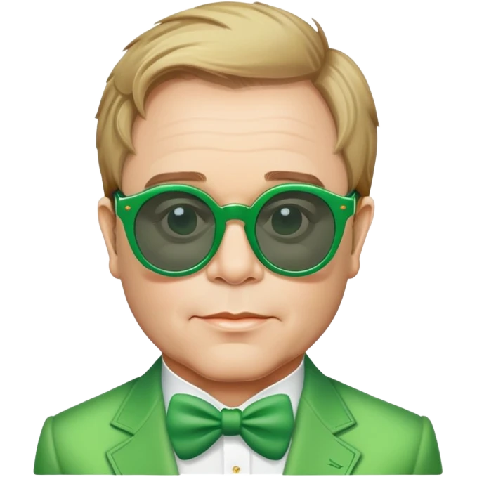 As Elton John with big green sunglasses emoji