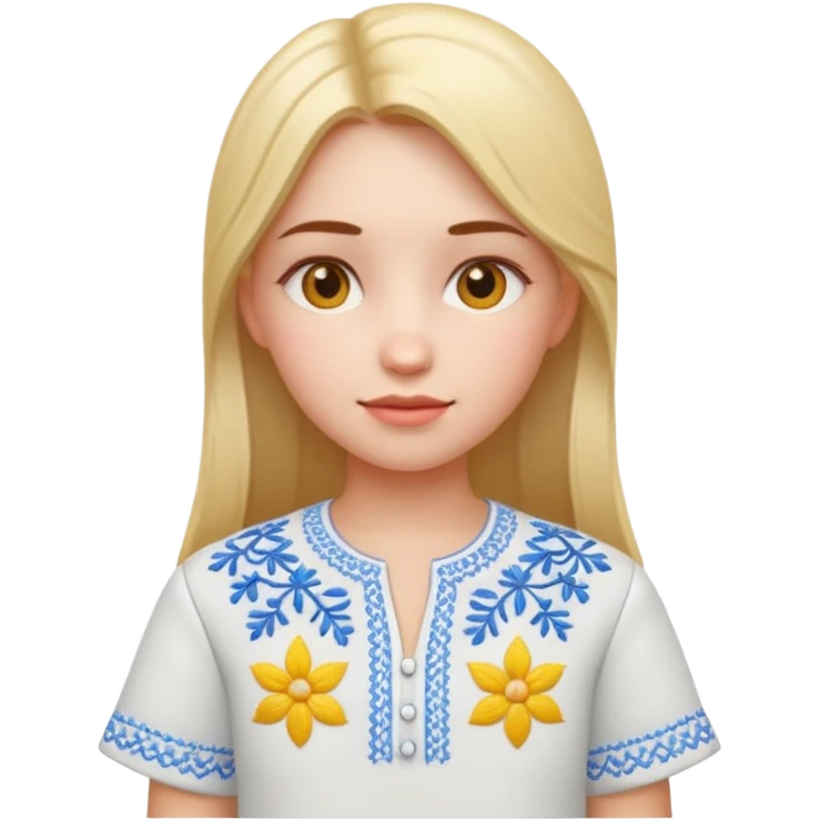Girl in a Ukrainian white embroidered shirt, 3D Emoji emoji