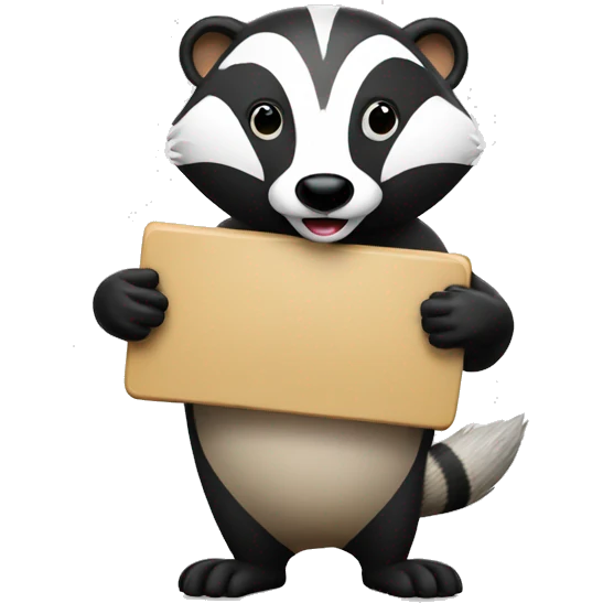 Badger holding "Thanks" sign emoji