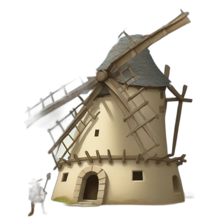 don quixote crushed underneath a windmill with his legs and feet sticking out emoji