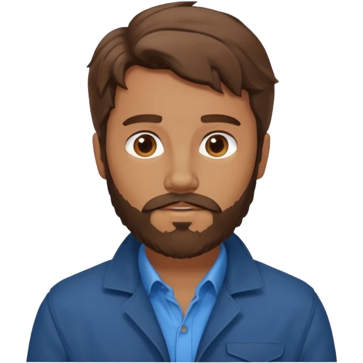 Avatar of a bearded man with wavy brown hair, wearing a brown jacket over a blue shirt, on a light blue background. emoji