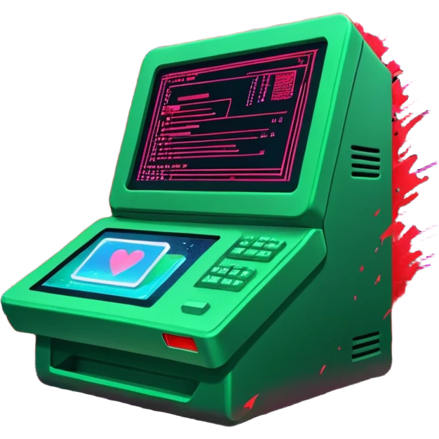 A sleek digital terminal with a holographic interface showing files being uploaded, data packets represented as trash icons, the screen glitching and exploding with red error symbols, tech dystopia vibes, neon greens and reds, circuit patterns in background --v 5 --ar 3:2 --style sci-fi --chaos 30 emoji