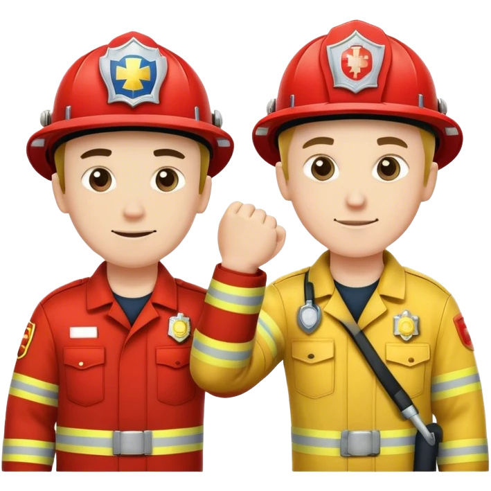 Fireman and Paramedic standing together and making fist bump  emoji