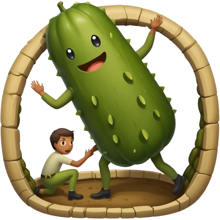 person pulling someone else dressed in a pickle costume out of a hole  emoji