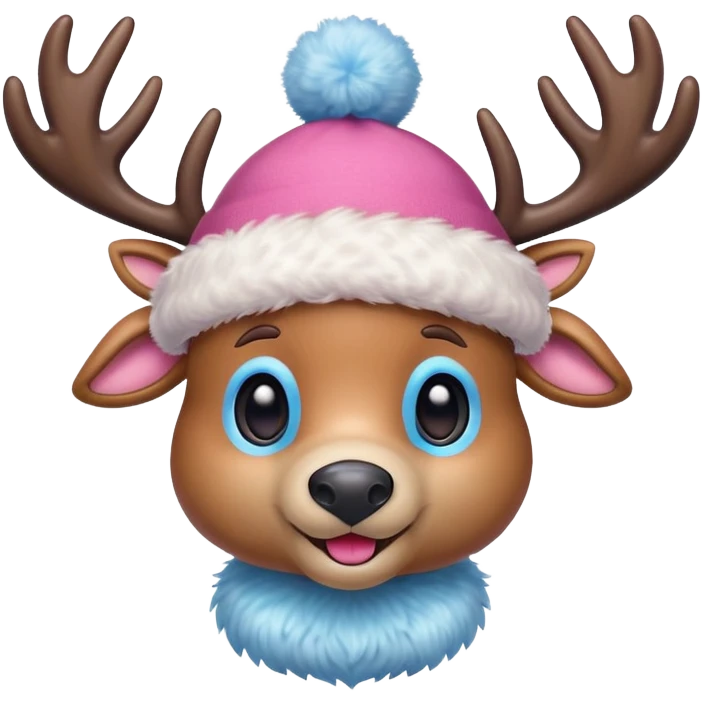 Tony Tony Chopper in cute reindeer form with pink hat and blue nose emoji