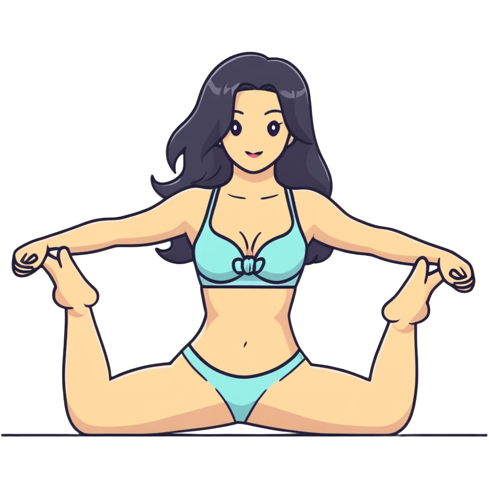 woman with bra, tanned long black hair, doing splits emoji