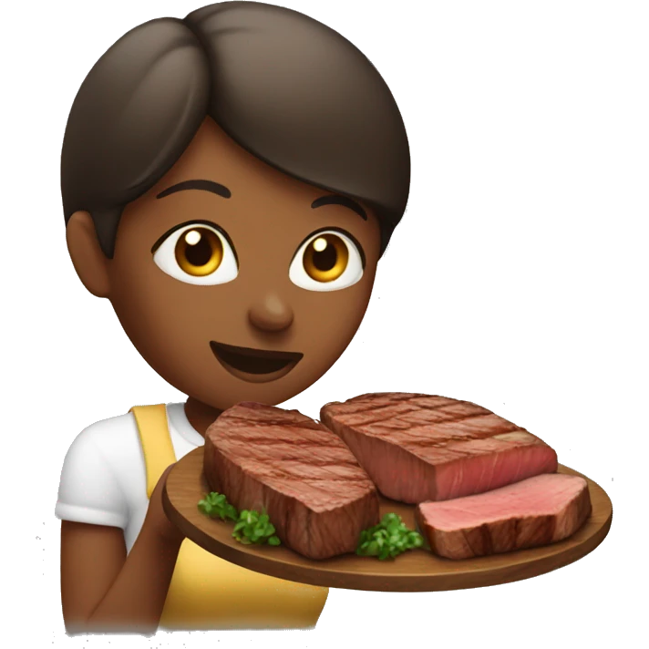 Woman eating steak emoji