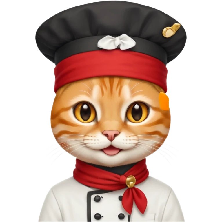 stylish cat chef with gold earring and bandana, emoji style emoji
