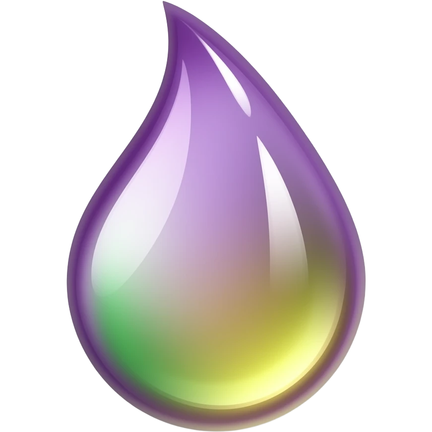 Water: “Flowing water droplet in vibrant purple with green and golden yellow reflections, intuitive element icon, clean flat style with glow” emoji