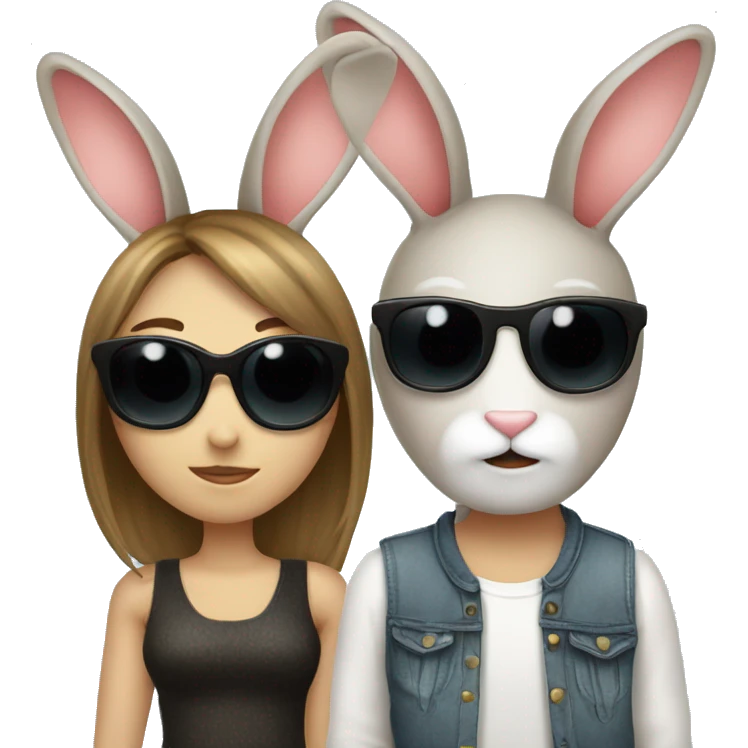 two stylish bunnies in love emoji