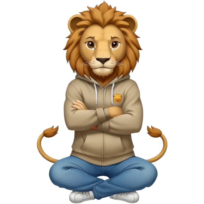 determined anthropomorphised lion in a hoodie and jeans with arms folded, energetic pose emoji