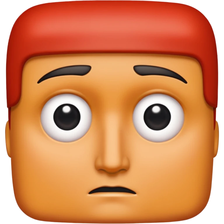 Una figura roja con cabeza cuadrada y cuerpo de rectángulos con cara con dos ojos negros como puntos y cejas preocupadas sin boca y que tenga como una especie de polvo café en la cabeza emoji