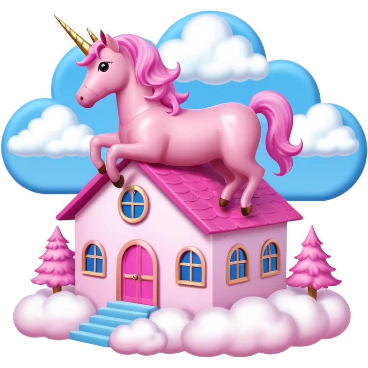 Barbie dream house with pink unicorn flying above emoji