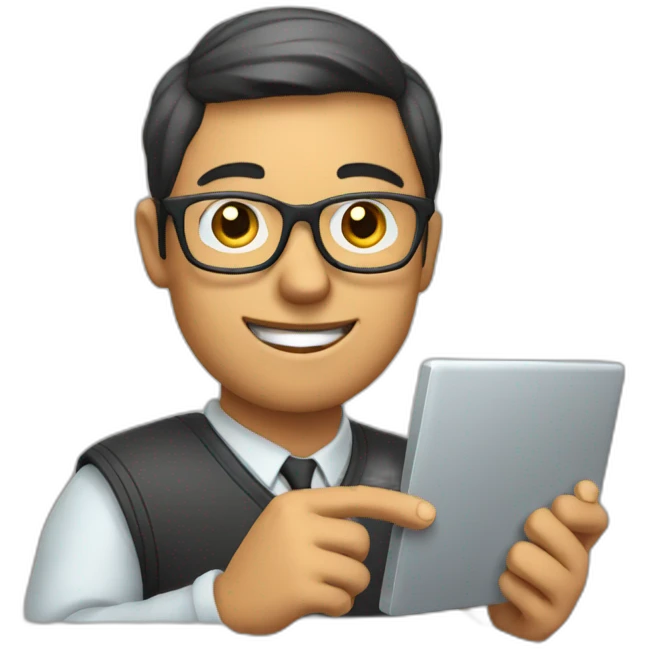 man wearing glasses and holding a computer in his right hand and signaling OK with his left hand emoji