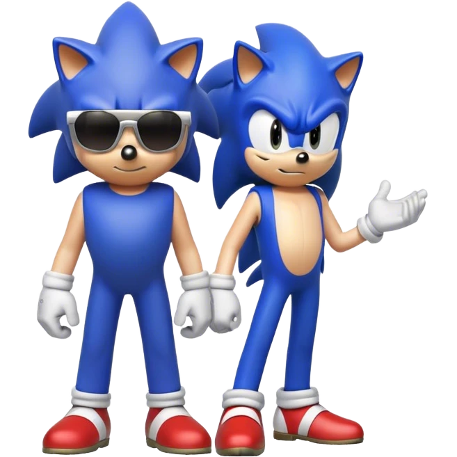 Sonic the hedgehog with sunglasses standing up with Mario bowing down to him emoji