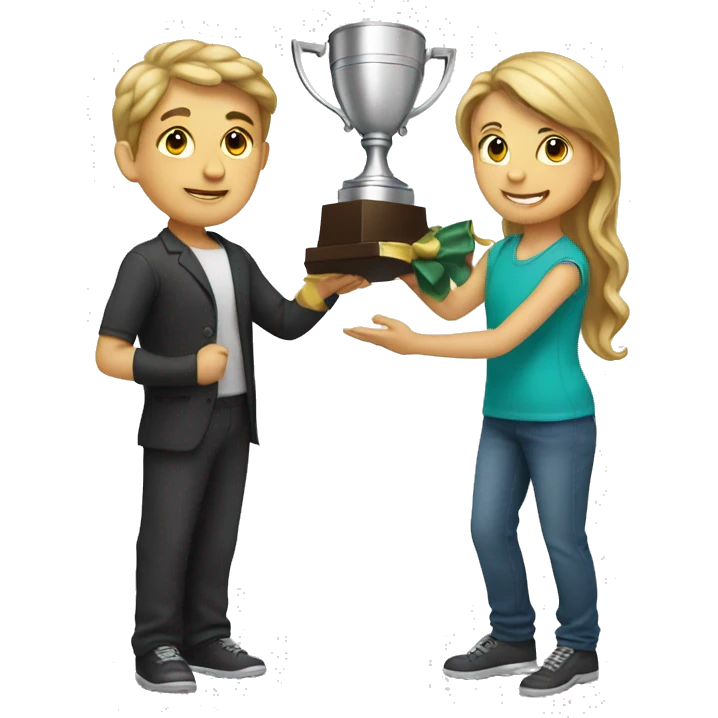 boy and girl holding trophy emoji