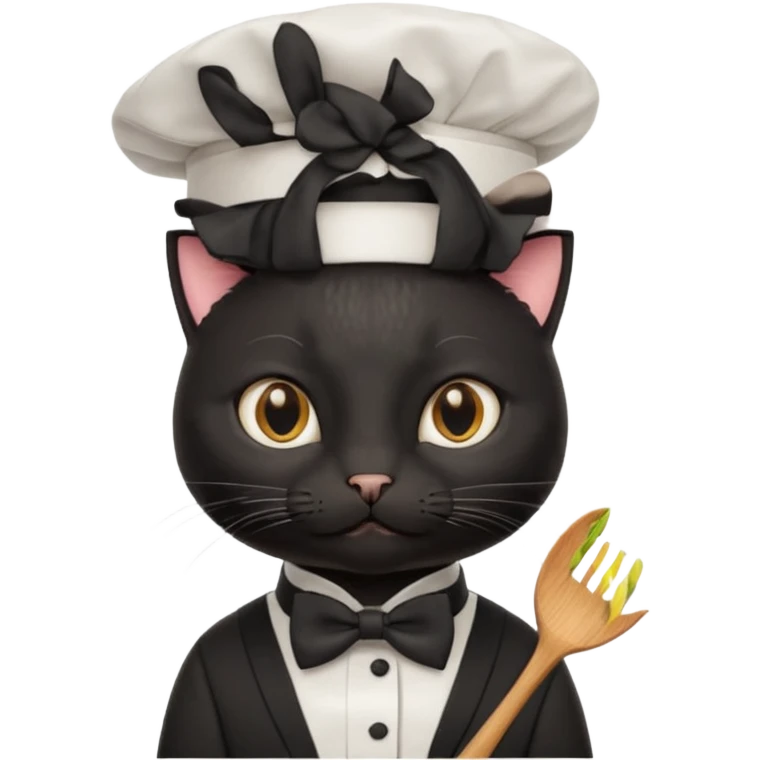 chef black cat, bow tie and hat emoji