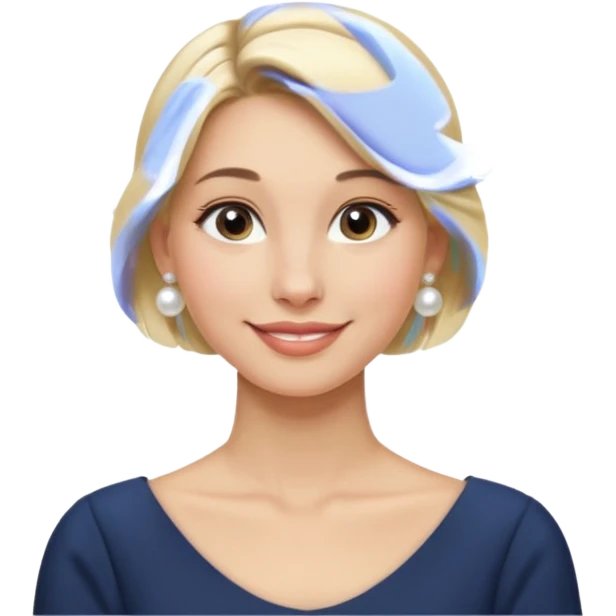 Blonde Women with Bun, Elegant Lady – blonde hair in neat low bun, pearl earrings, gentle smile., half body emoji