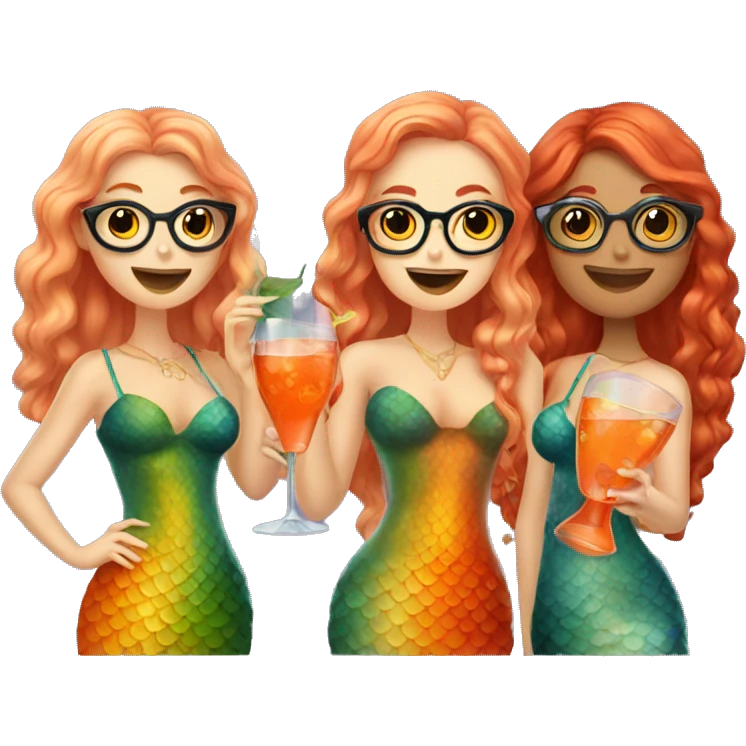 Three beautiful mermaids with glasses and drinking aperol emoji