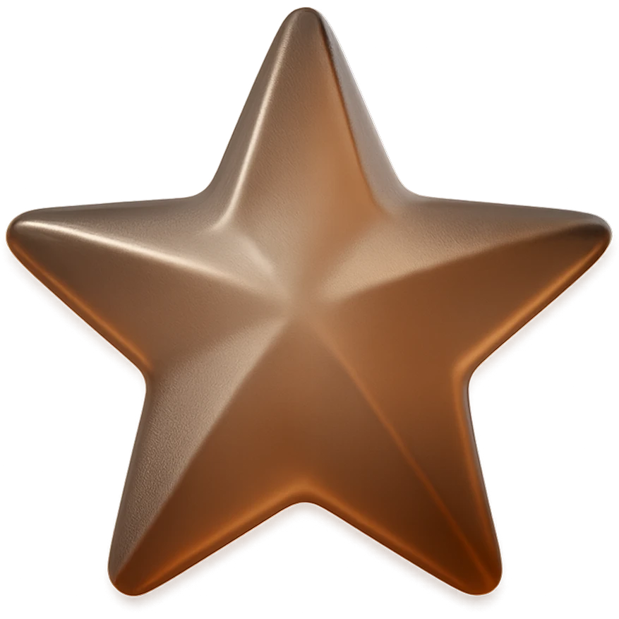 Make this bronze star rating symbol more 3D with added depth and metallic shine, keeping the background transparent. emoji