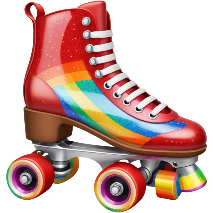 red vintage glitter roller skate with a white leather boot, rainbow stripes glitter emoji