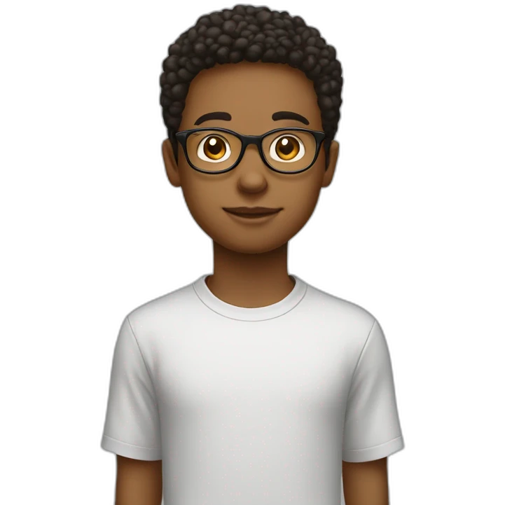 a smart boy with round glasses with t-shirt design prince in calibri emoji
