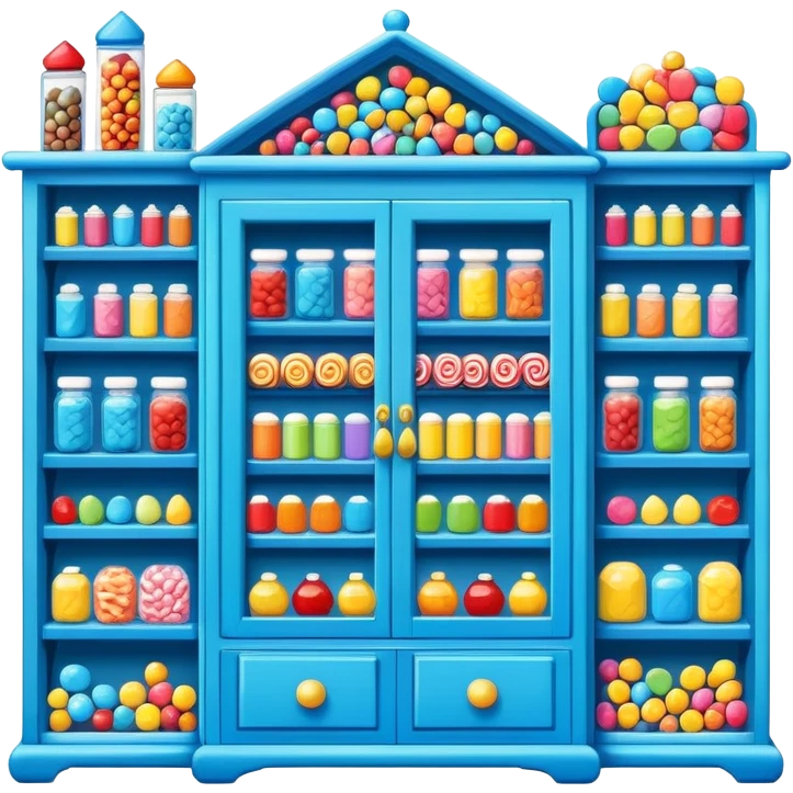 blue cabinet with candy on the top shelf emoji