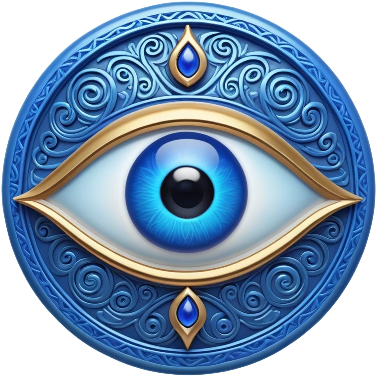 Cinematic Realistic depiction of a classic Evil Eye talisman, rendered with intricate details and vibrant blue hues, set against a soft, ethereal backdrop that underscores its protective symbolism emoji