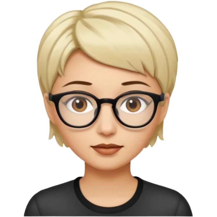 женщина с очень короткими светлыми волосами и темными корнями волос в очках и карими глазами и светлой кожей emoji